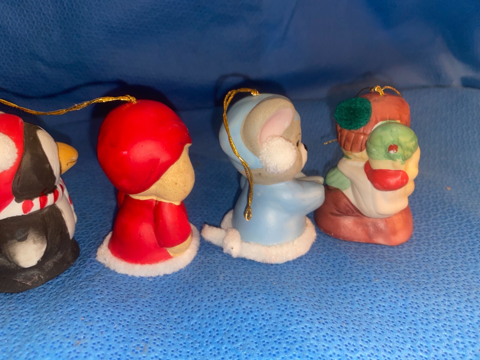 11 Vintage Jasco Cute Critter Christmas Bell Porcelain Bisque Ornaments