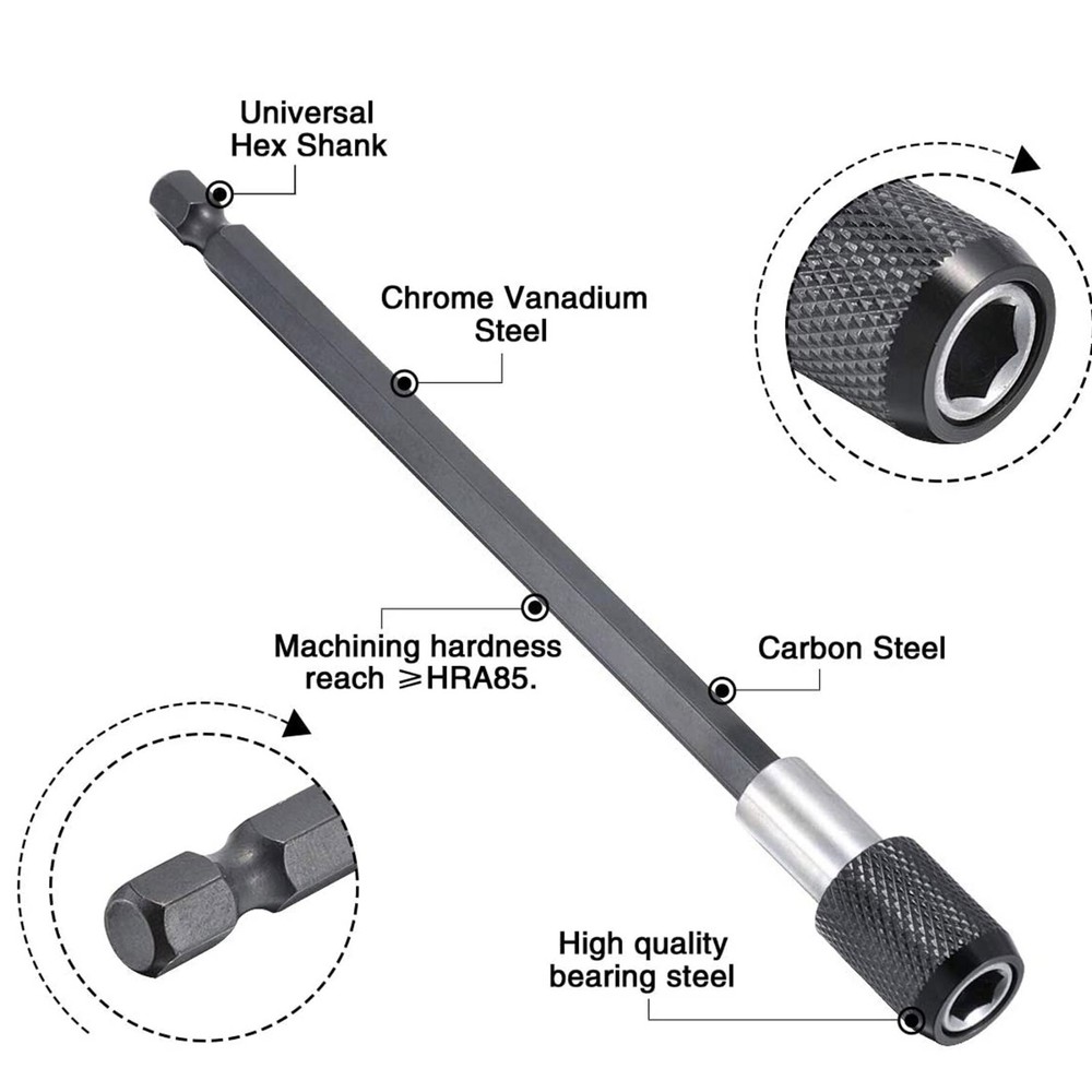 3pc Screwdriver Extension Drill Bit Holder Quick Release 1/4 Hex Shank Magnetic