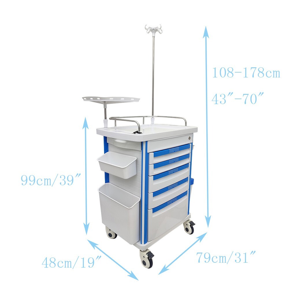 Anesthesia Emergency Treatment Trolley Medicine Medical Cart ABS Plastic