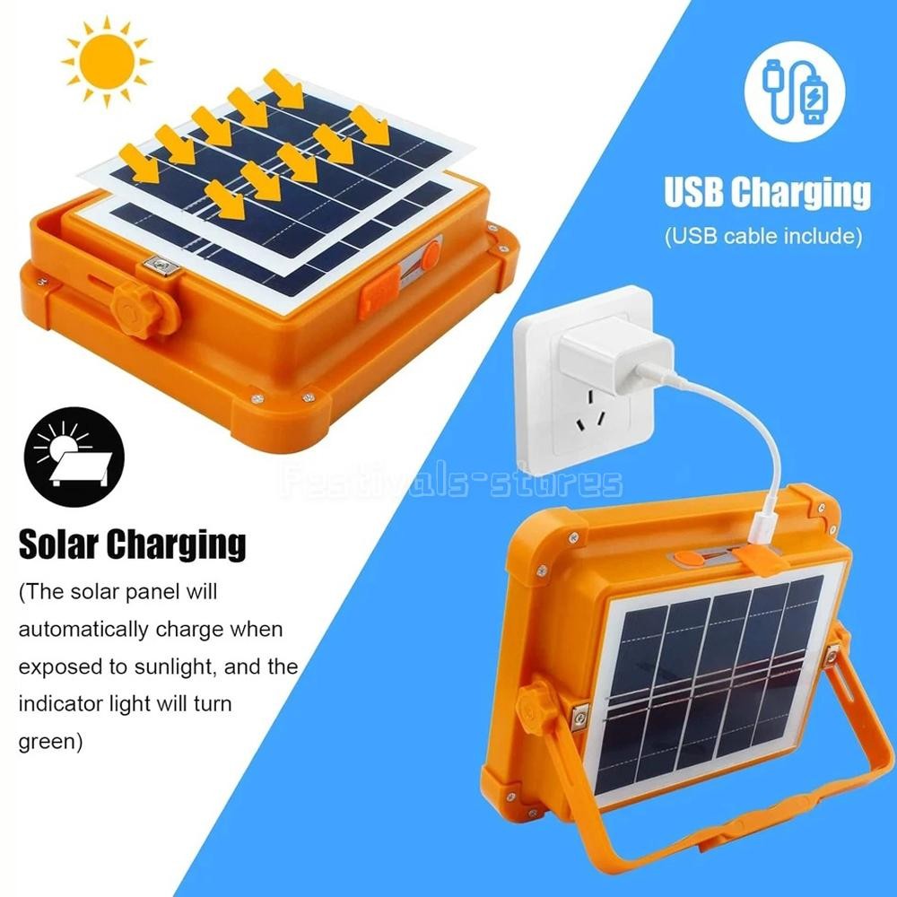 Portable LED Solar Work Light USB Rechargeable Emergency Worklight Security Lamp