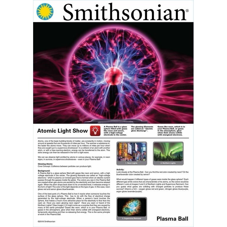 Smithsonian12" High Plastic Plasma Ball Battery Operated.