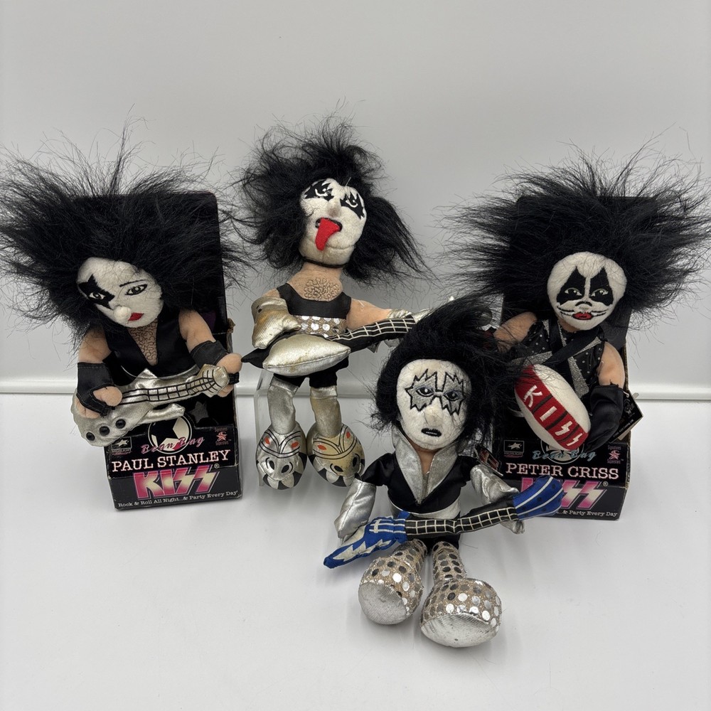 1998 Signature Super Stars KISS Bean Bag set Paul Peter Ace Gene - 2 In Box