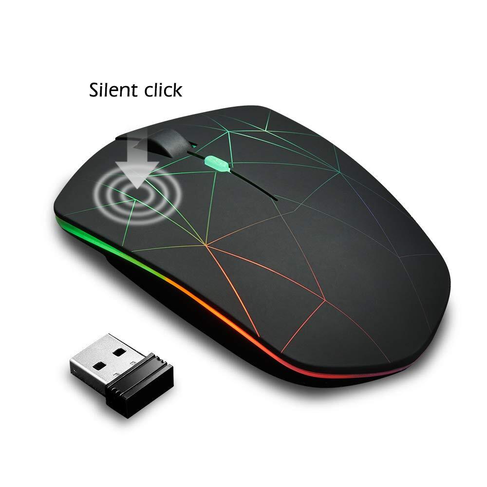 Rechargeable Wireless Mouse - Backlit Adjustable DPI USB Receiver for PC & Mac