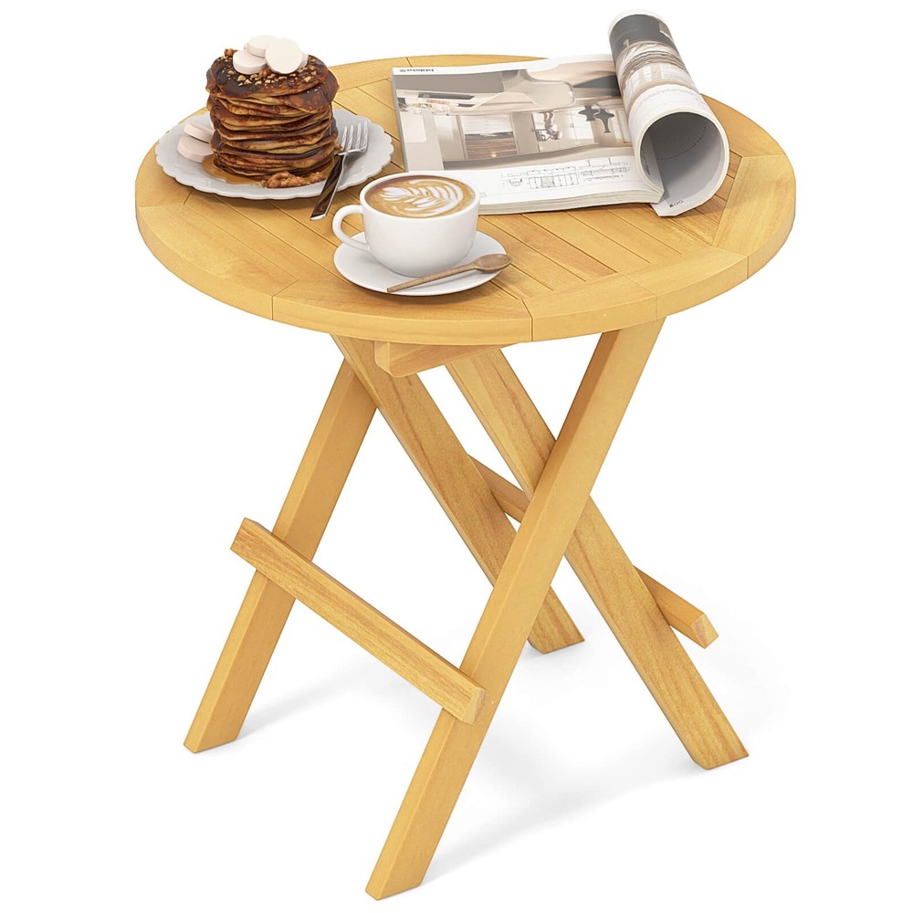 Patio Folding Side Table w/ X-shaped Legs & Slatted Tabletop for Backyard