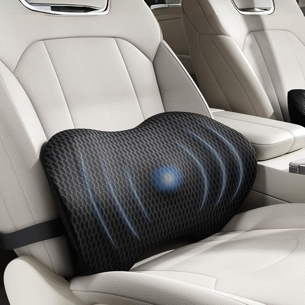 Lumbar Support Pillow for Car, Ergonomic Back Cushion with Strap, Memory Foam Lo