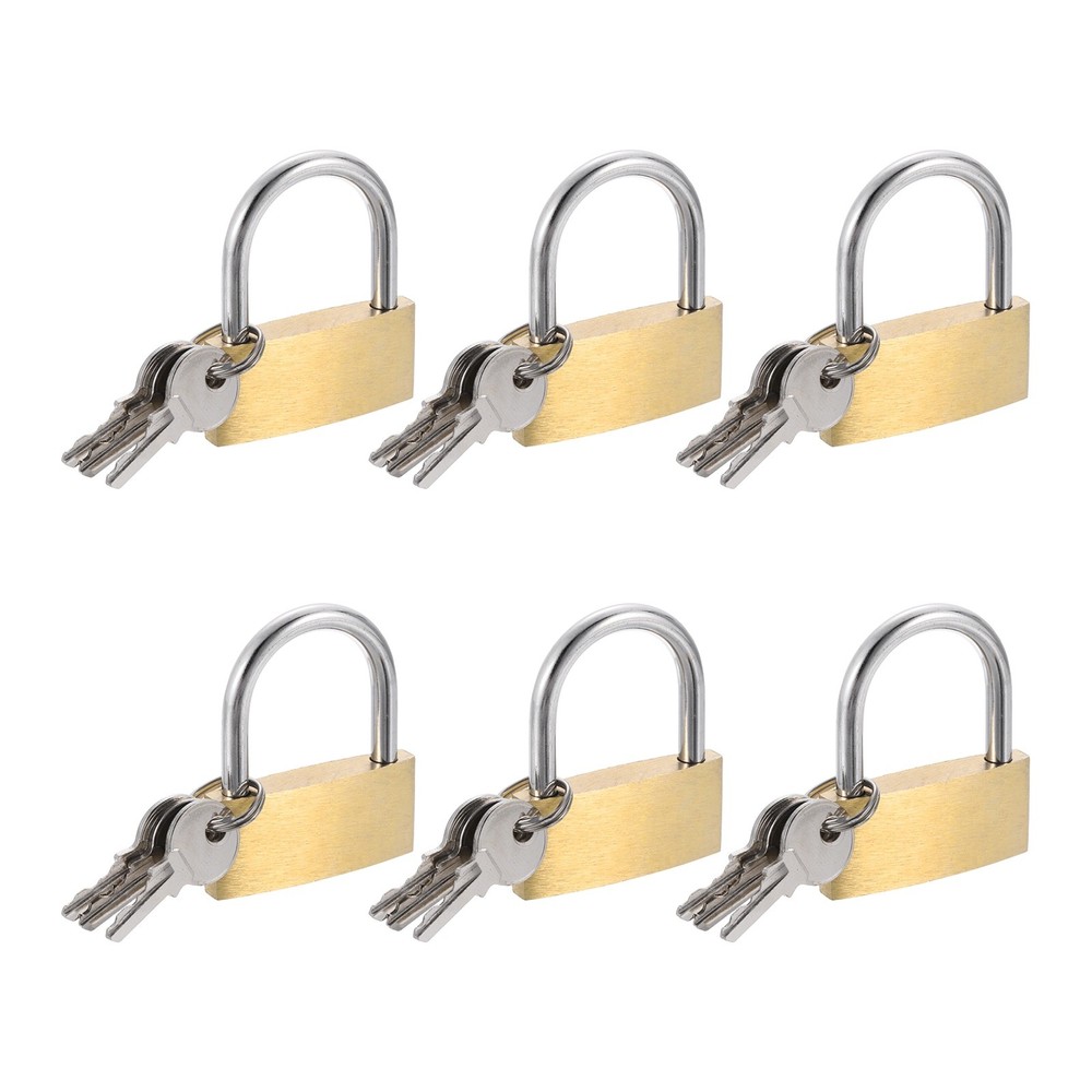 6Pcs Solid Brass Padlock with Key 1-5/8" Wide Body Small Locks Lock