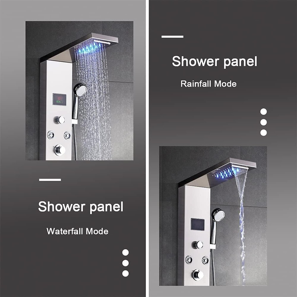 6-Function Brushed Nickel LED Shower Panel Tower System - Spa Experience at Home