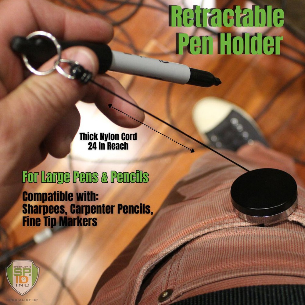 Heavy Duty Retractable Pen Pull Holder Reel for Sharpies & Carpenter Pencils