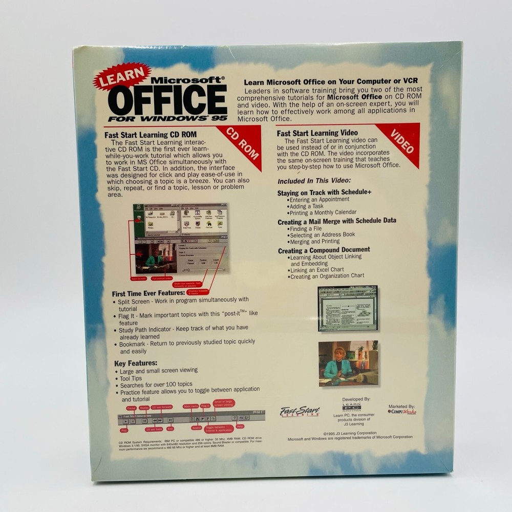 Vintage NEW Microsoft Windows 95 Fast Start Learning CD VCR Video Tutorial 1995