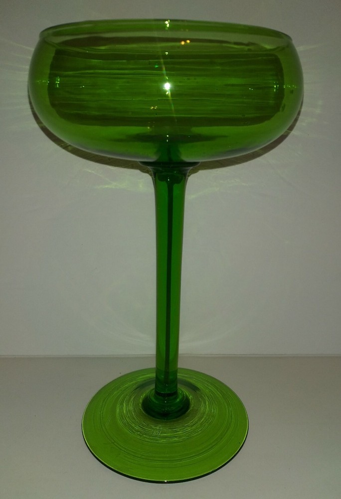 Tall HandBlown Emerald Green Stemmed Footed Art Glass