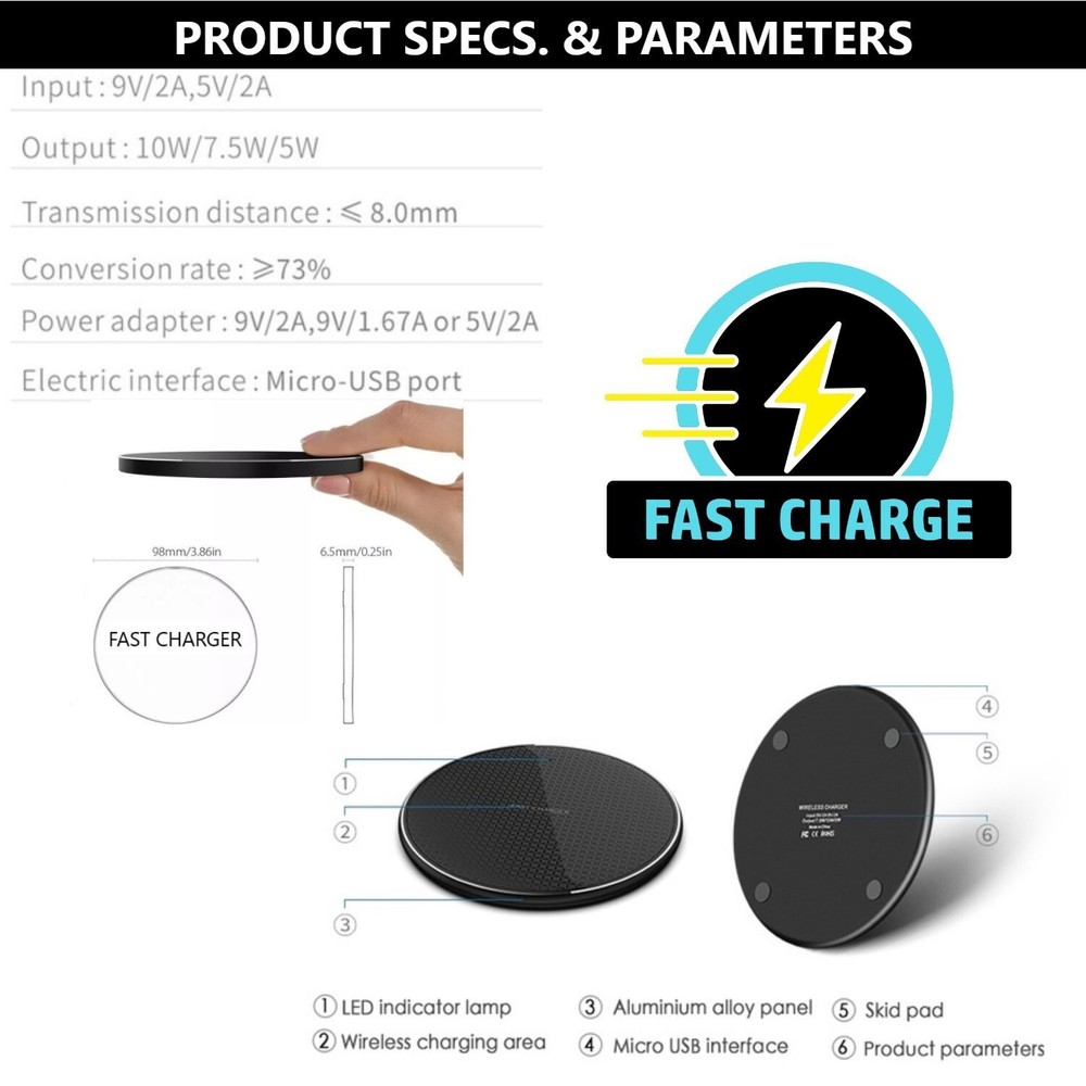 20W Wireless Charger Fast Charging Pad Dock For Samsung iPhone Android Universal