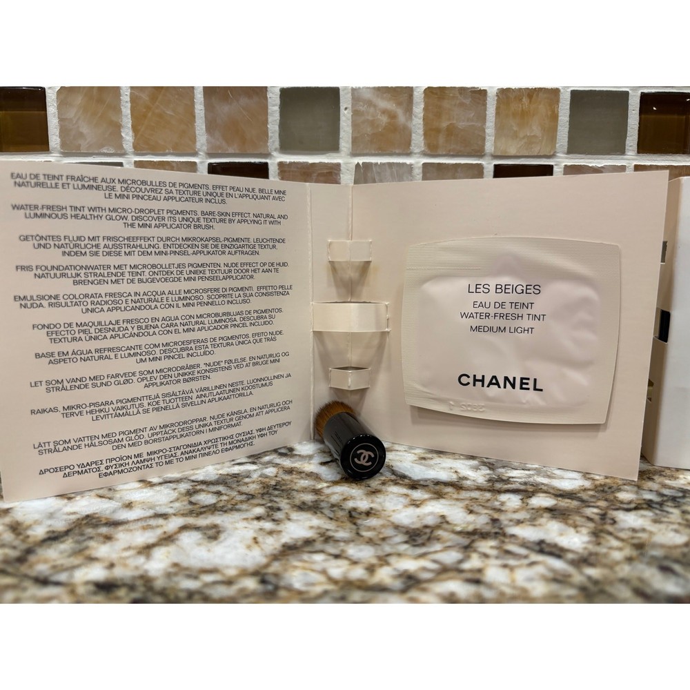 Two Chanel Mini Makeup Brushes with Les Beiges Water-Fresh Tint Sample