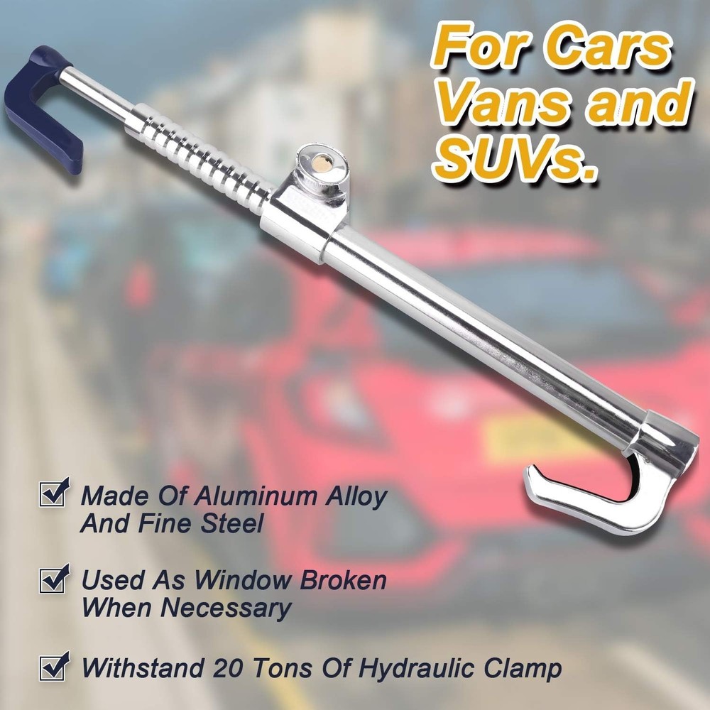 Universal Steering Wheel Brake Lock Anti-Theft Retractable Double Hook Extend...