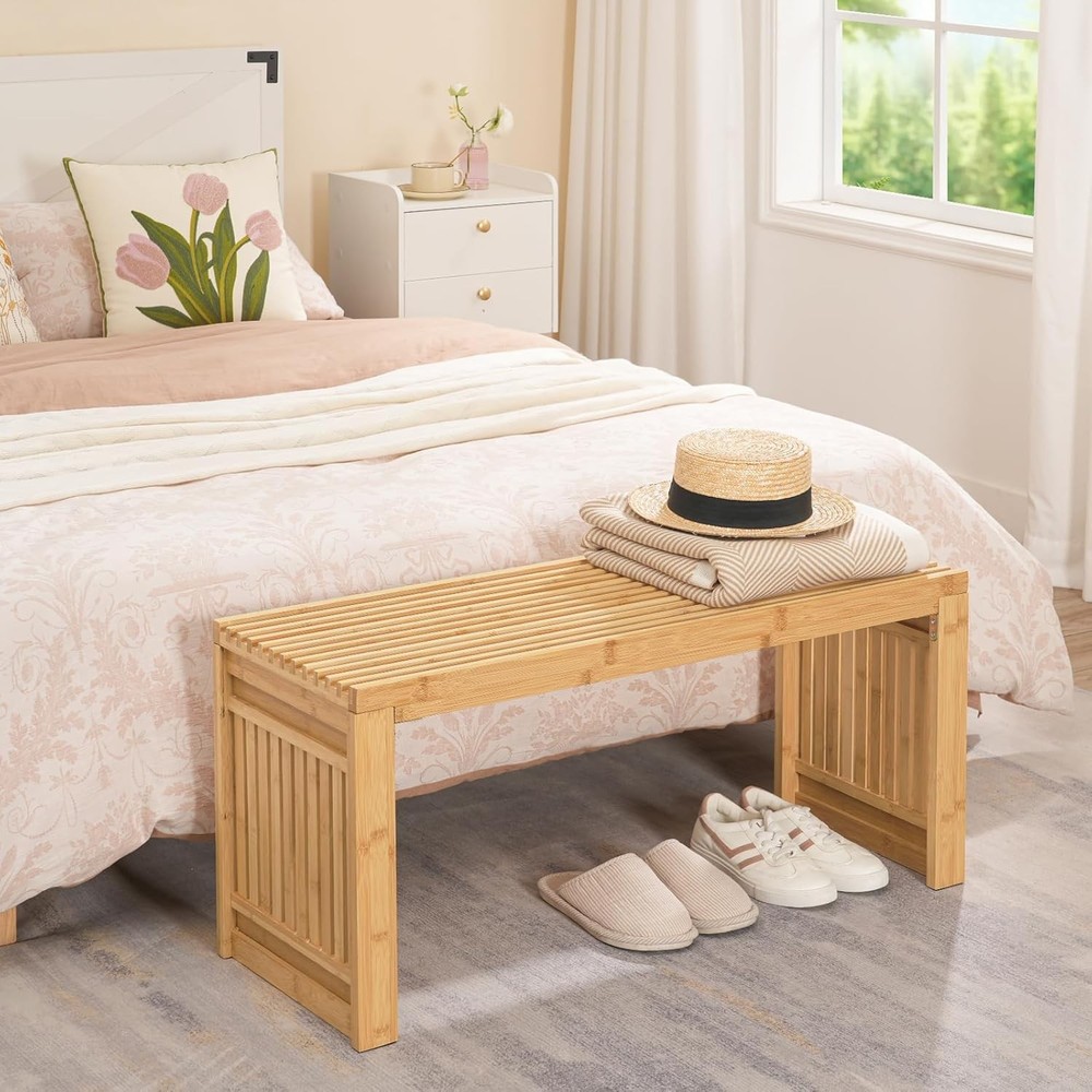 Bamboo Dining Bench 35 inch Farmhouse Kitchen Table Bench Solid Bamboo Dining