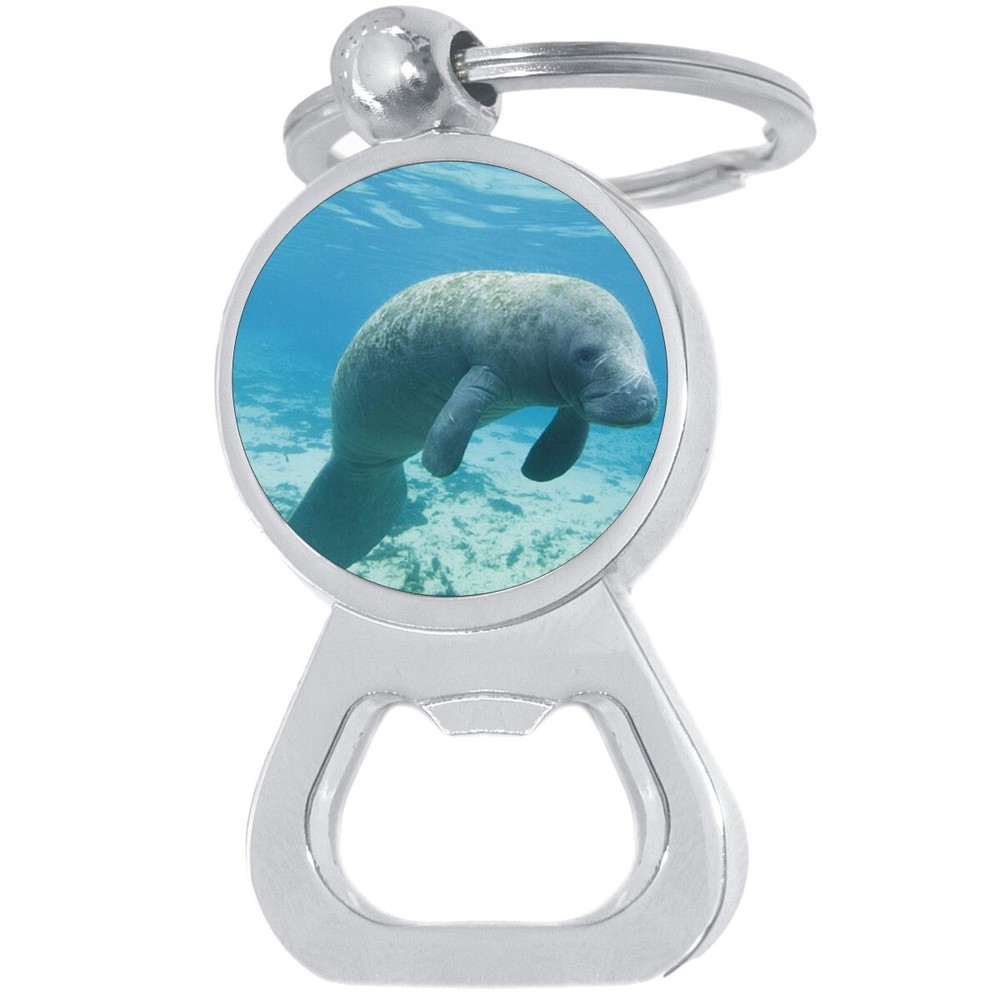 Manatee Bottle Opener Keychain - Metal Beer Bar Tool Key Ring