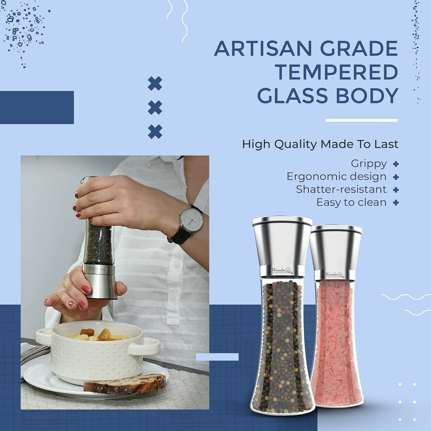 Salt and Pepper Grinder Set - 2 Pack - Refillable Pepper Mill Salt Grinder