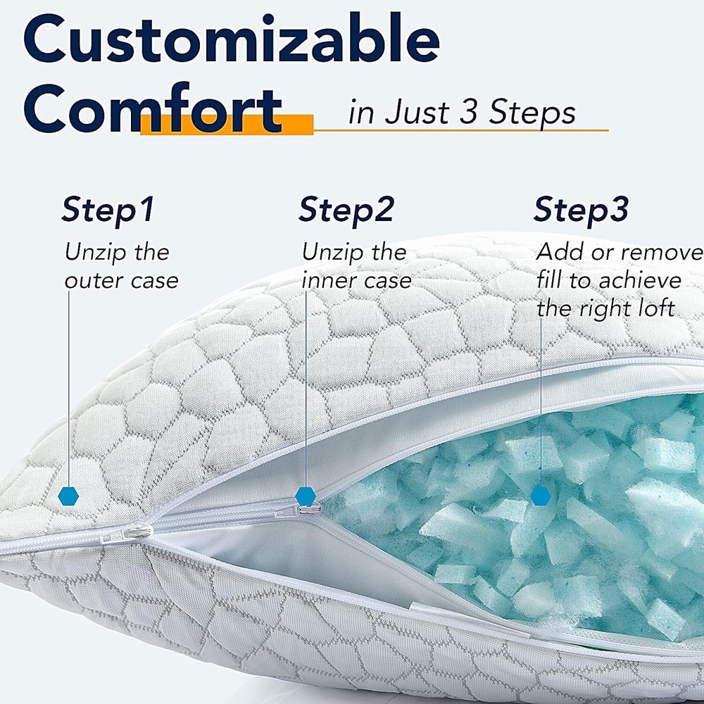 Cooling Pillows for Sleeping 2 Pack, Shredded Memory Foam Bed Pillows Queen Size