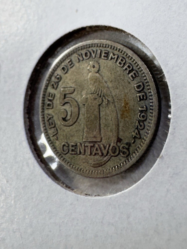 1929 Guatemala 5 Centavos Silver Coin