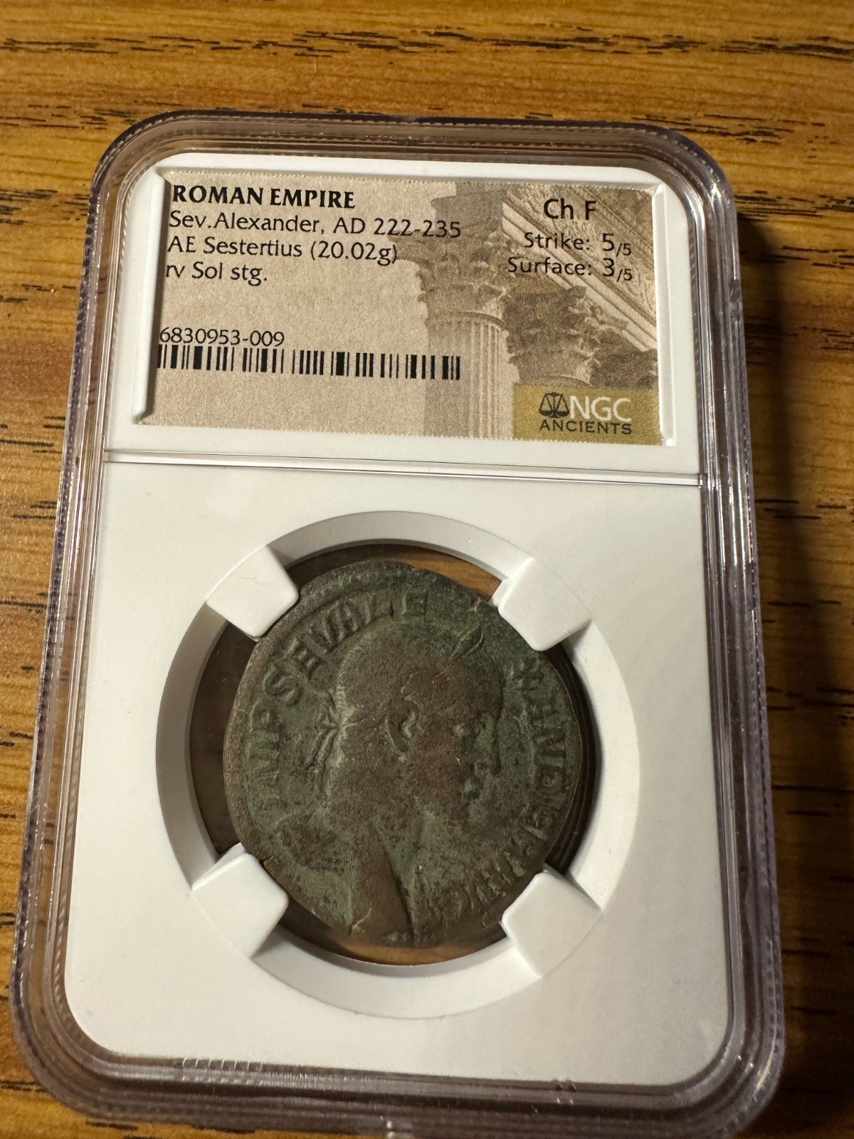 ROMAN EMPIRE SEV ALEXANDER, AD 222-235 AE SESTERTIUS (20.02g) RV SOL STG CH F