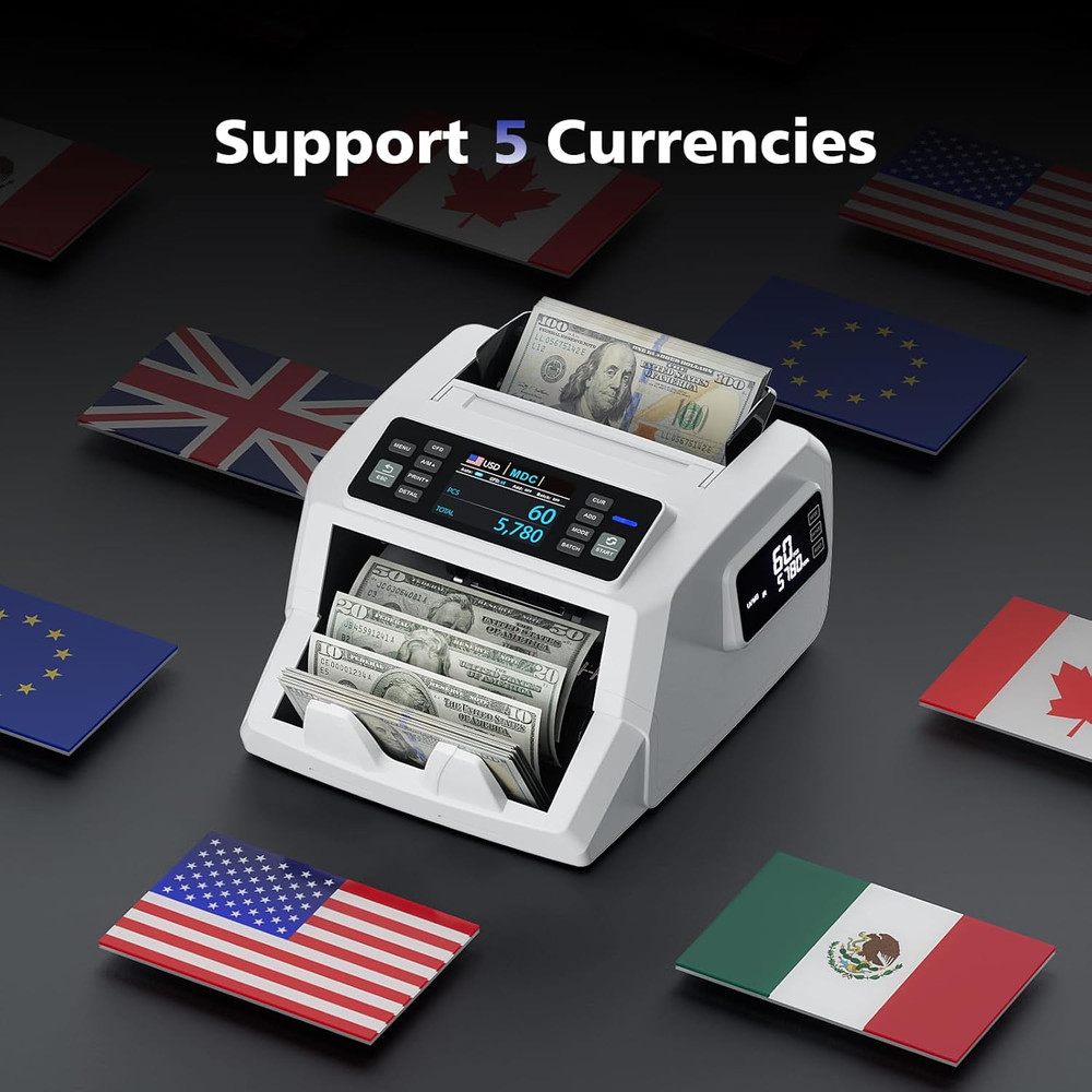 Money Counter Machine Mixed Denomination, Dual-Display Mixed Denomination Value