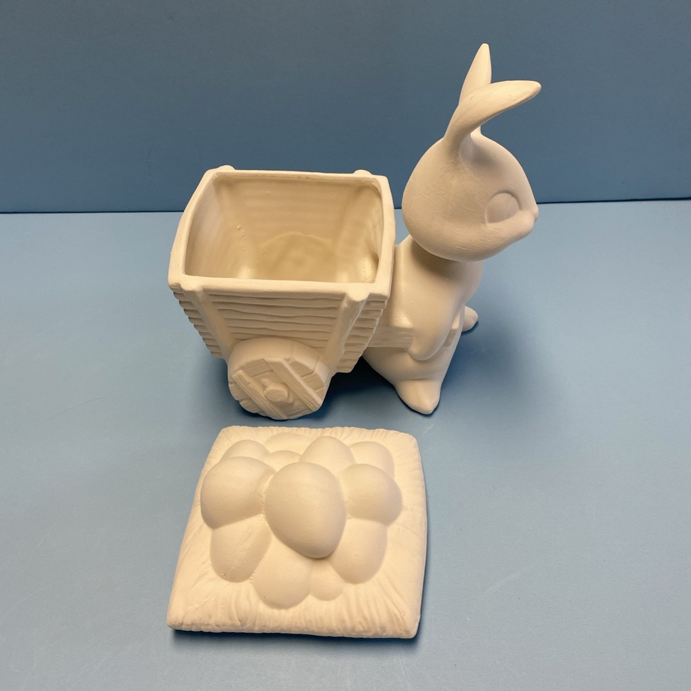 Ceramic Bisque Easter Bunny With Egg Cart Ready To Paint For Easter