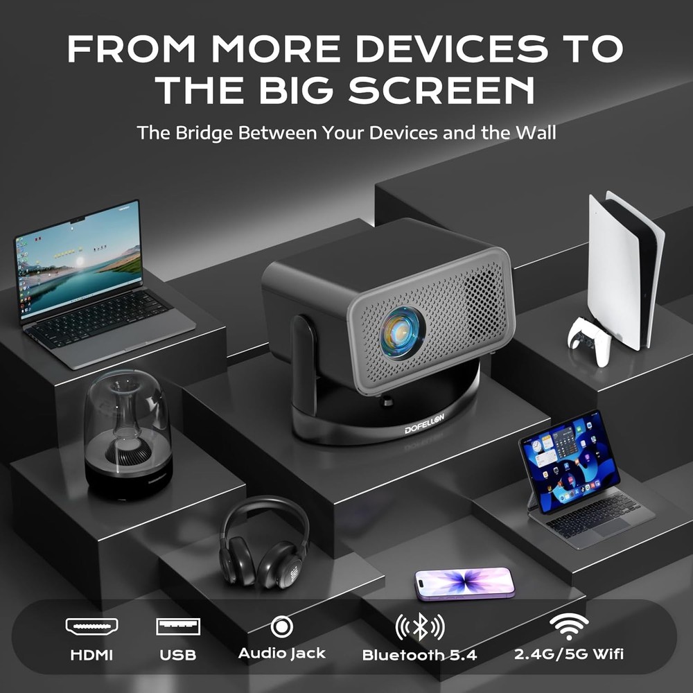 Native 1080P Auto Keystone Projector 4K Support