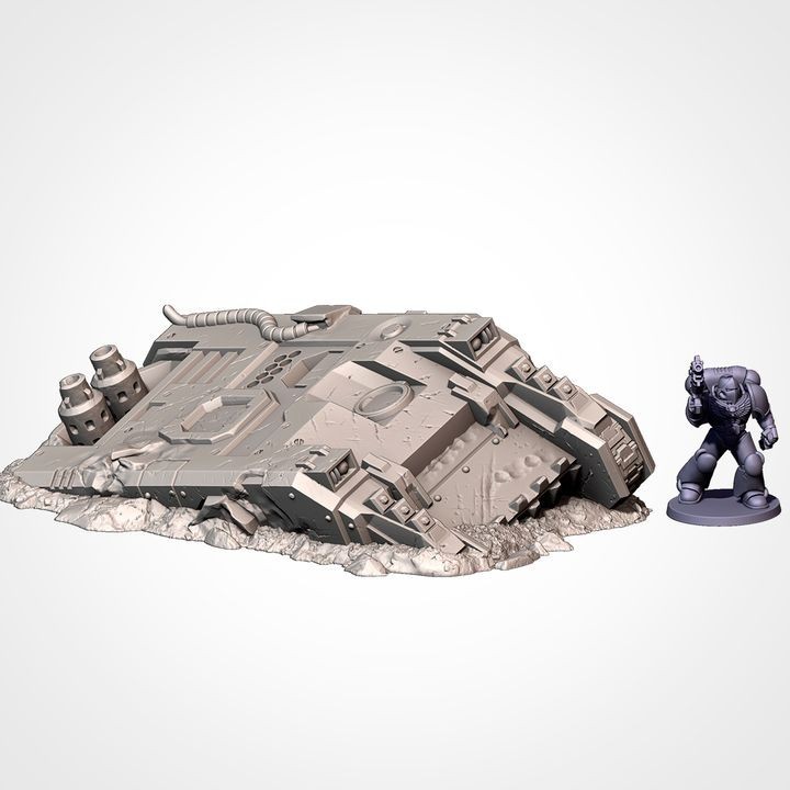 Warhammer 40k Wartable Scenery Crashed Tank Terrain Sci-fi