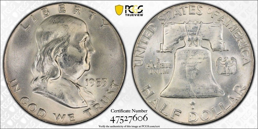 1955 Franklin 50c Silver Half Dollar PCGS MS 65