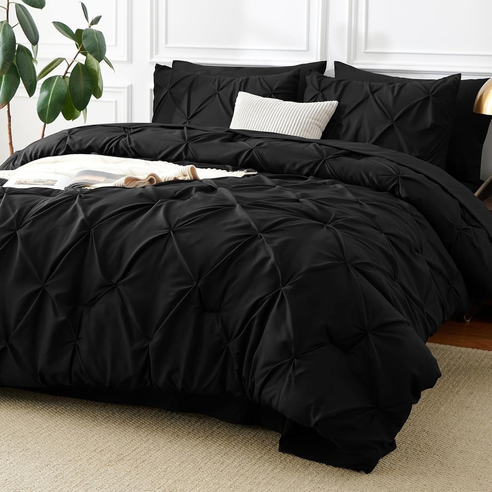 Modern Pinch Pleat Queen Comforter Set - Breathable, Soft, Machine Washable