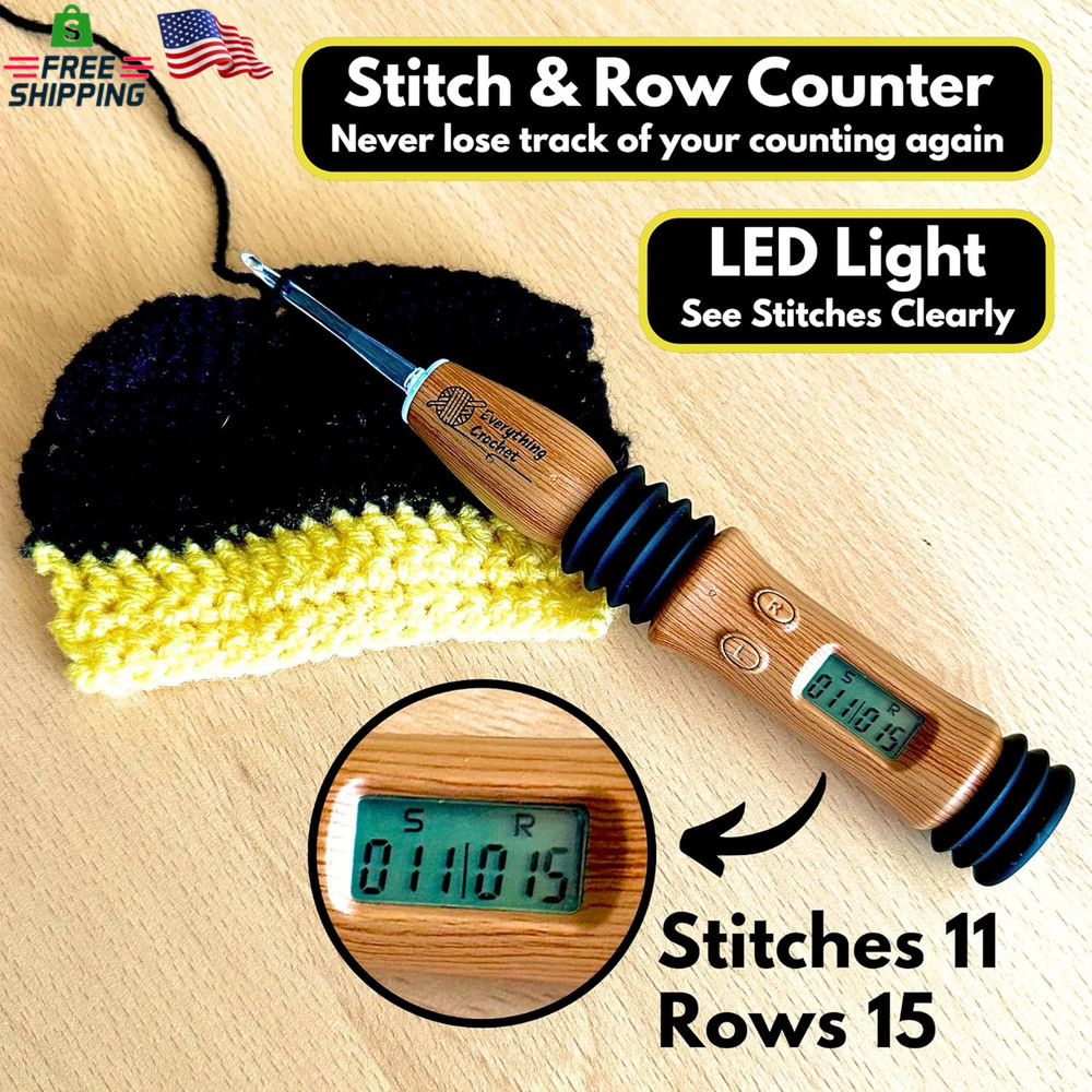 Lighted Crochet Hook Set with Counter Ergonomic 17 Size Kit