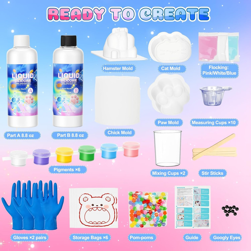 Taba Squishy Maker Kit – DIY Squishy Craft Kit, Silicone Mold Making Set with 18