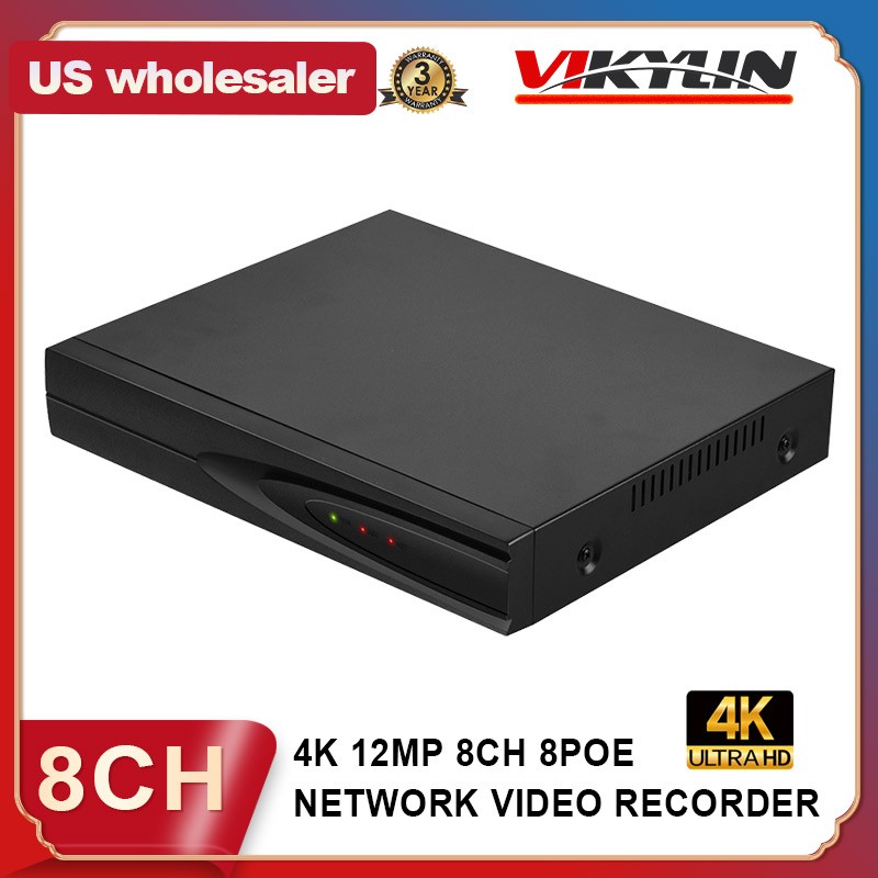 Vikylin 4K 12MP 8CH 8POE NVR Security CCTV 8Channel Network Video Recorder H.265