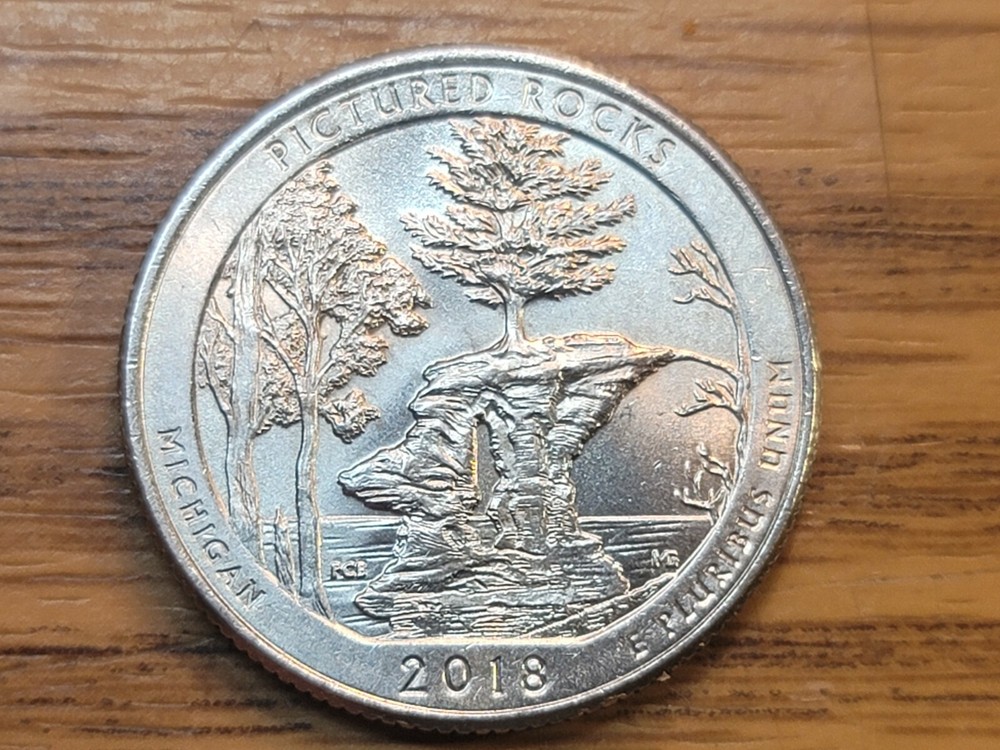 2018 p Pictured Rock ATB Quarter with Die Chips Mint Error.