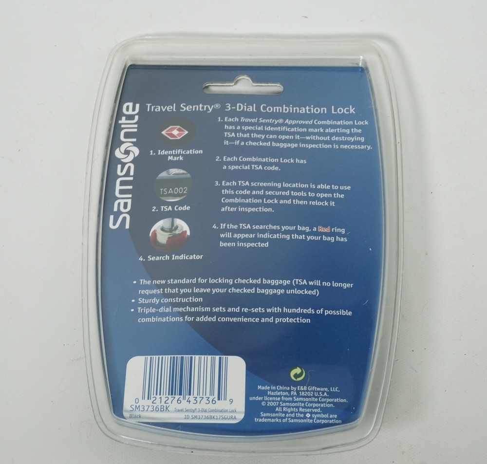 Samsonite SM3736BK Travel Sentry Approved 3 Dial Combination Lock