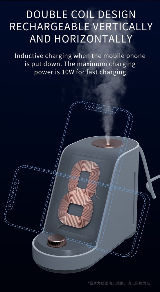 Adjustable Spray Size Wireless Charging Humidifier Over Voltage Protection