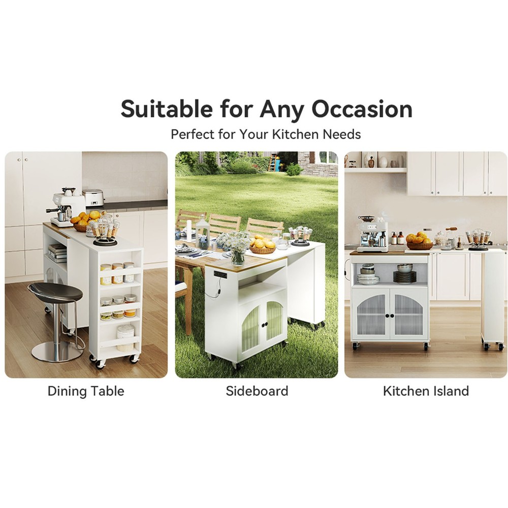 Rolling Kitchen Island Table With LED Light Power Outlets For Kitchen YHDX