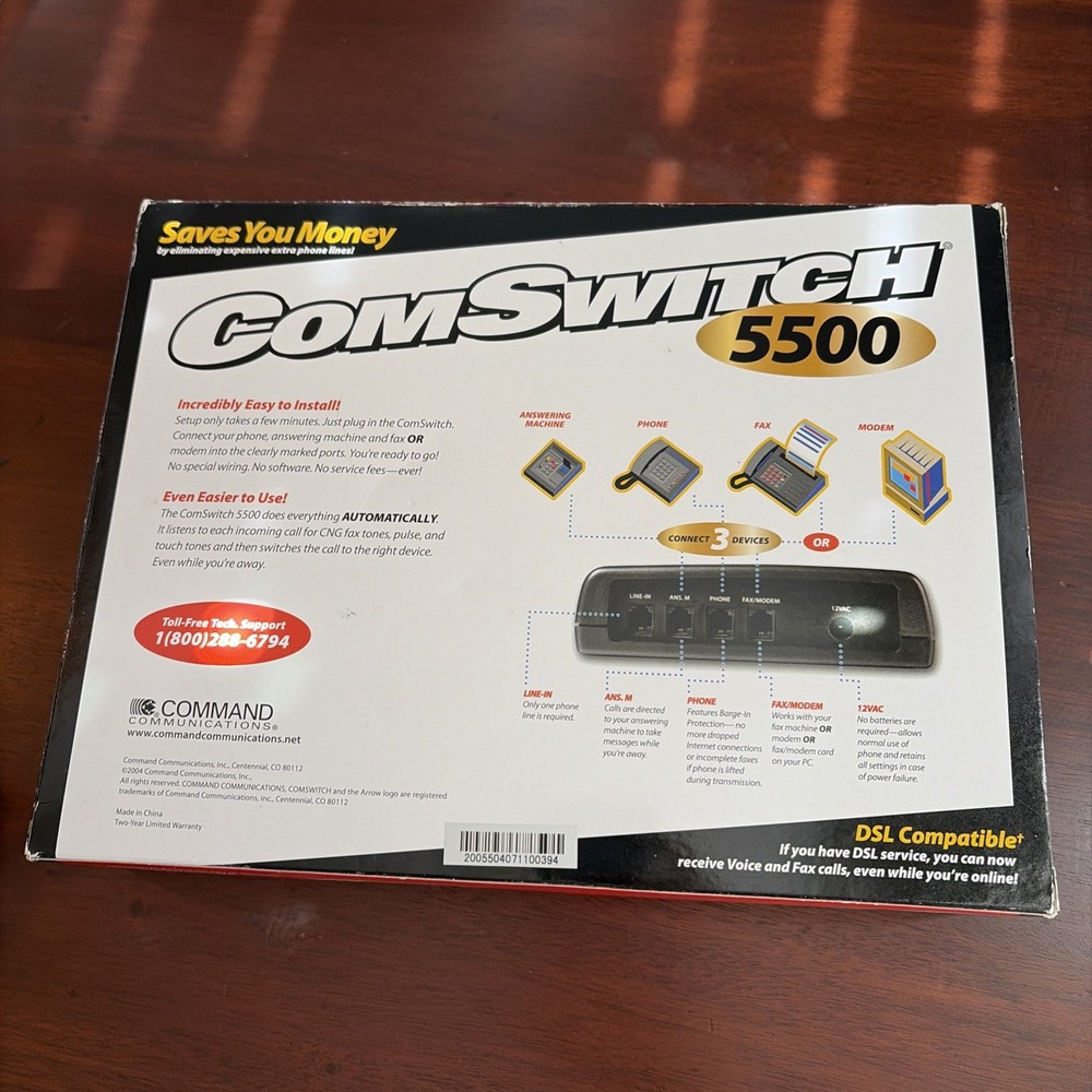 New Command Communications ComSwitch 5500 Phone Fax Modem 3-Port Call Switch