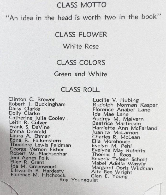 Terry High School Commencment Exercises Class of 1936 Student Alta Bee Wright
