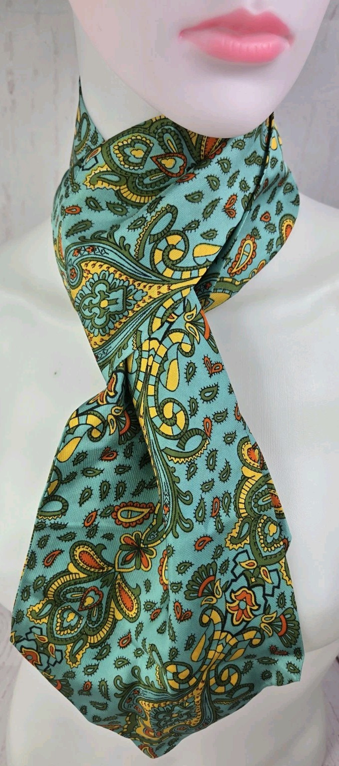 Vintage Tourqouise Green Paisley Scarf 55"
