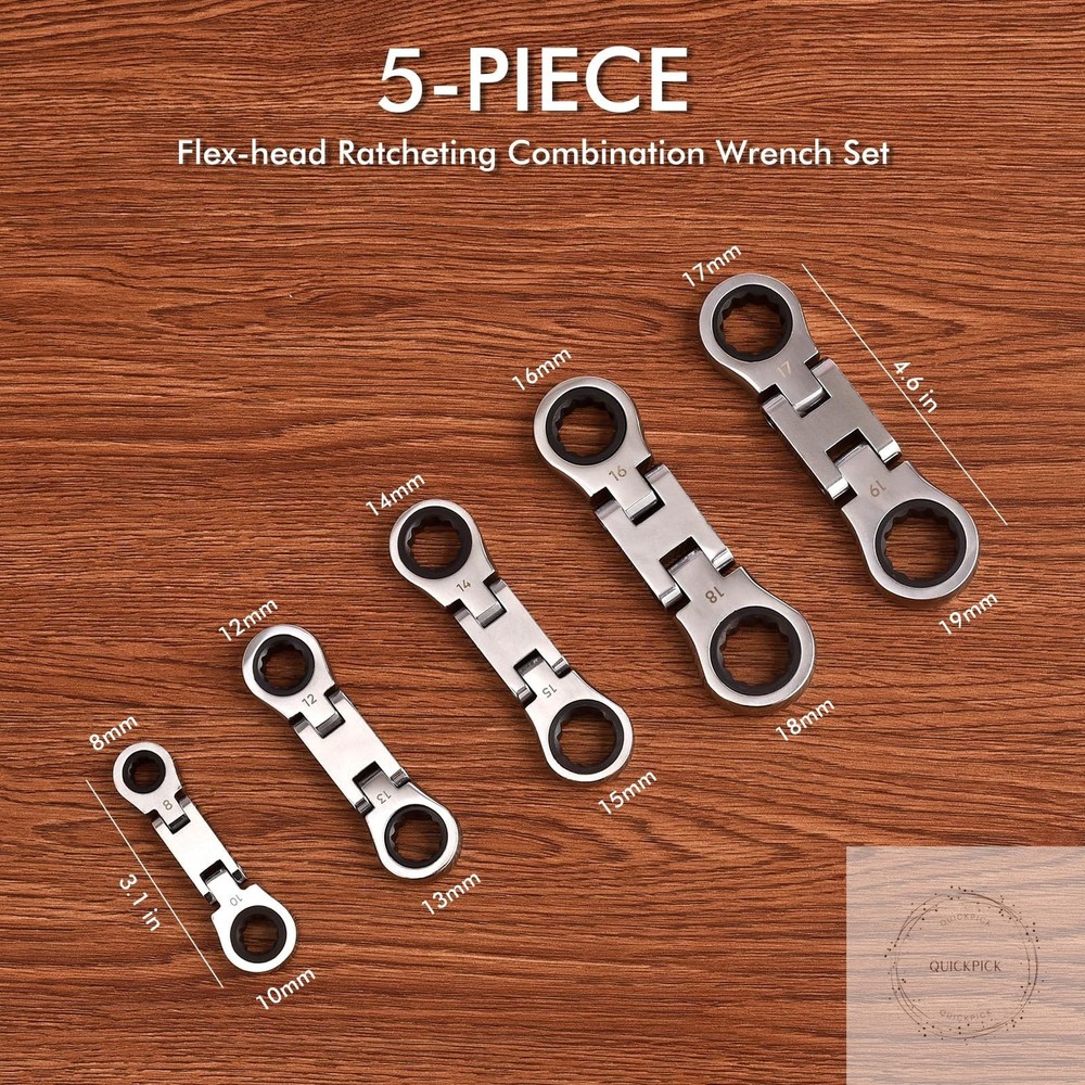 Stubby Wrenches Set, 72-Tooth Flex Head Ratcheting Wrench Set Compact Double Box