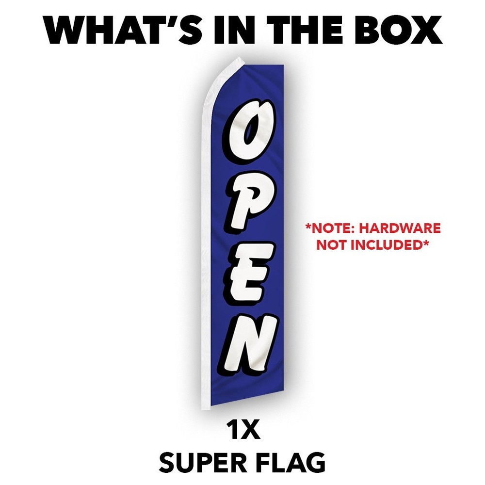 Open Advertising Swooper Feather Flutter Flag Now Open BL/WT