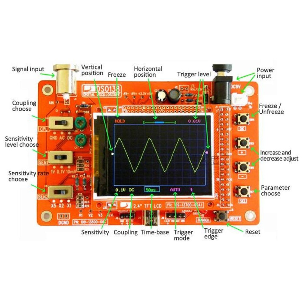 2.4in TFT Digital Assembled DSO138 Oscilloscope Kit DIY Module Education Board B