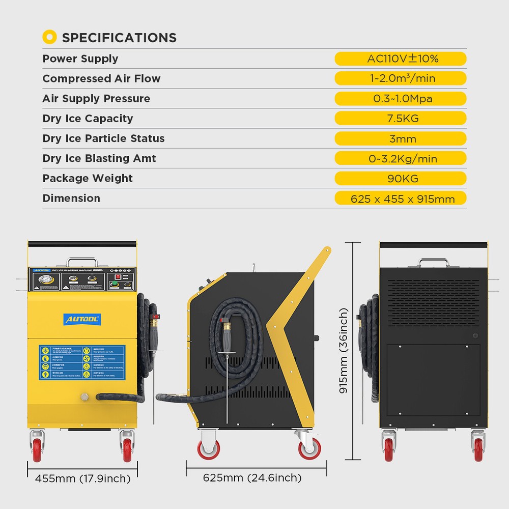 AUTOOL HTS708 CO2 Dry Ice Blaster Blasting Cleaning Machine Adjustable Pressure