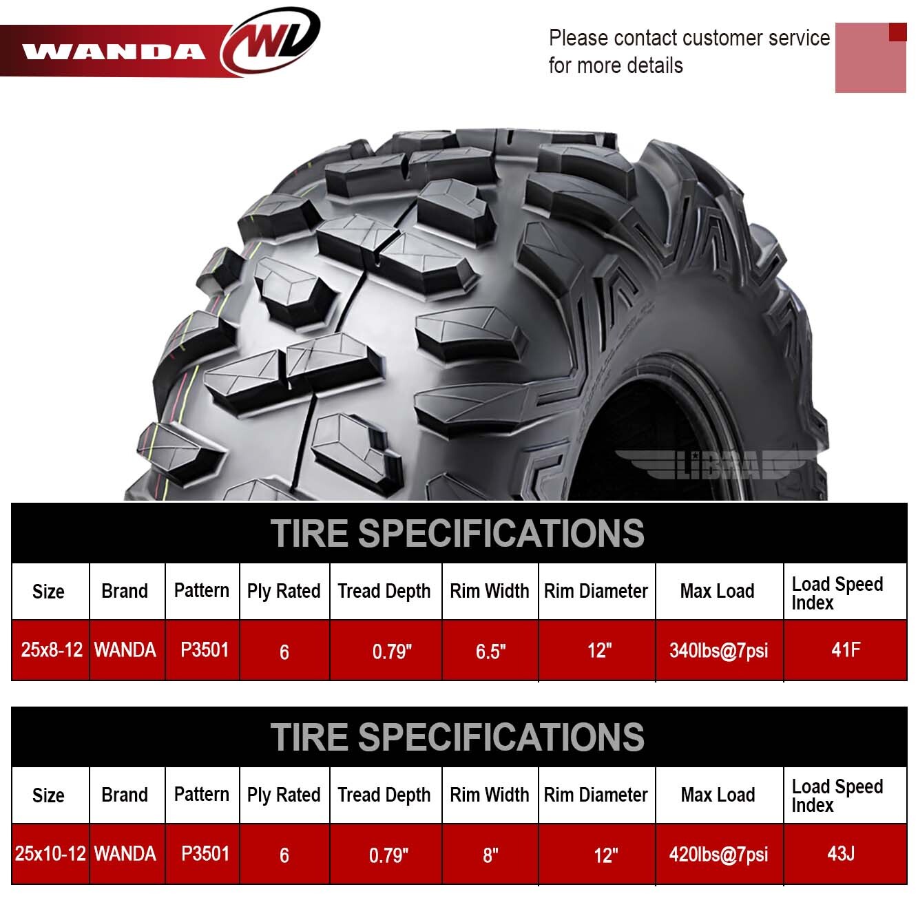 Set 4 WANDA 25x8-12 ATV Tires 25" 25x8x12 25x10-12 25x10x12 6ply BIG HORN Style