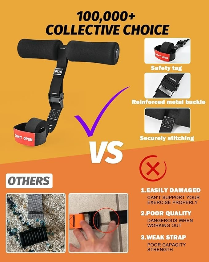 Nordic Hamstring Curl Strap with Safety Tag, Black