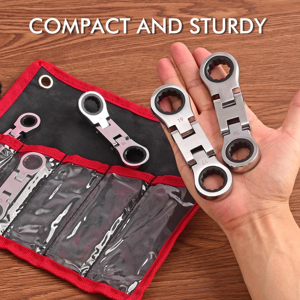 Stubby Wrenches Set, 72-Tooth Flex Head Ratcheting Wrench Set, Compact Double...