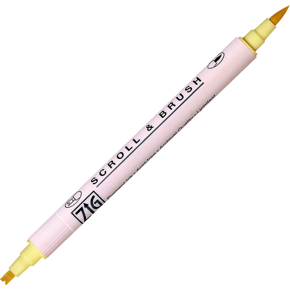 Zig Memory System Scroll and Brush Dual Tip Marker, Butter