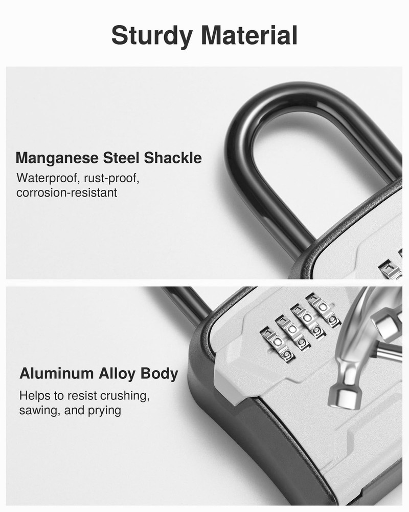 Key Lock Box â€“ Wall Mount & Portable Combination Lockbox, Gray, 1 Pack