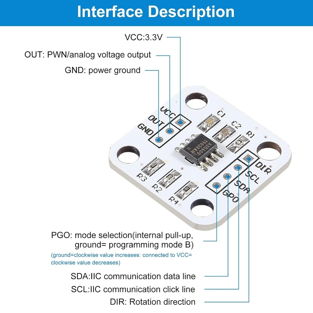 2PCS AS5600 magnetic encoder induction angle measurement sensor module w/ header