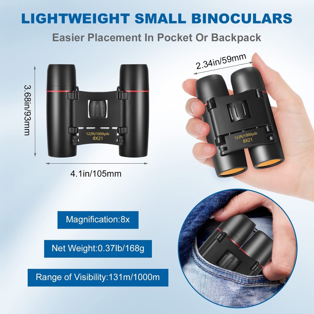 AHFLRITO Compact Binoculars, Lightweight Foldable Small Small, Black